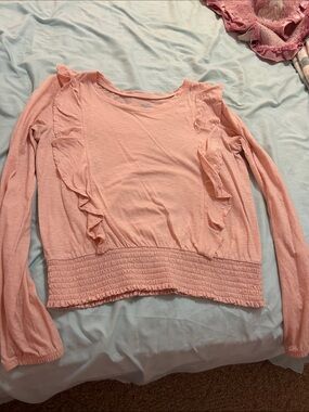 Justice Pink Ruffle Long-Sleeve Top